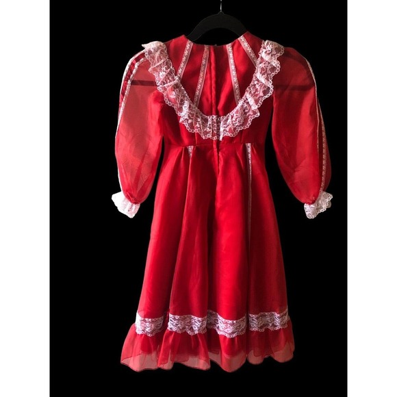 Vtg Fancy Frocks Party Christmas Dress Girls 4 Red Victorian Lace Ruffles Poofy - Picture 7 of 12